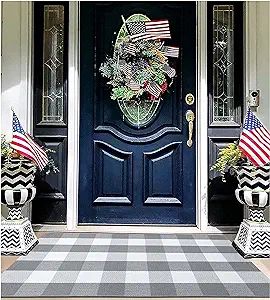 EARTHALL Buffalo Plaid Outdoor Rug Grey 27.5 x 43 Inches Cotton Hand-Woven Checkered Front Door M... | Amazon (US)