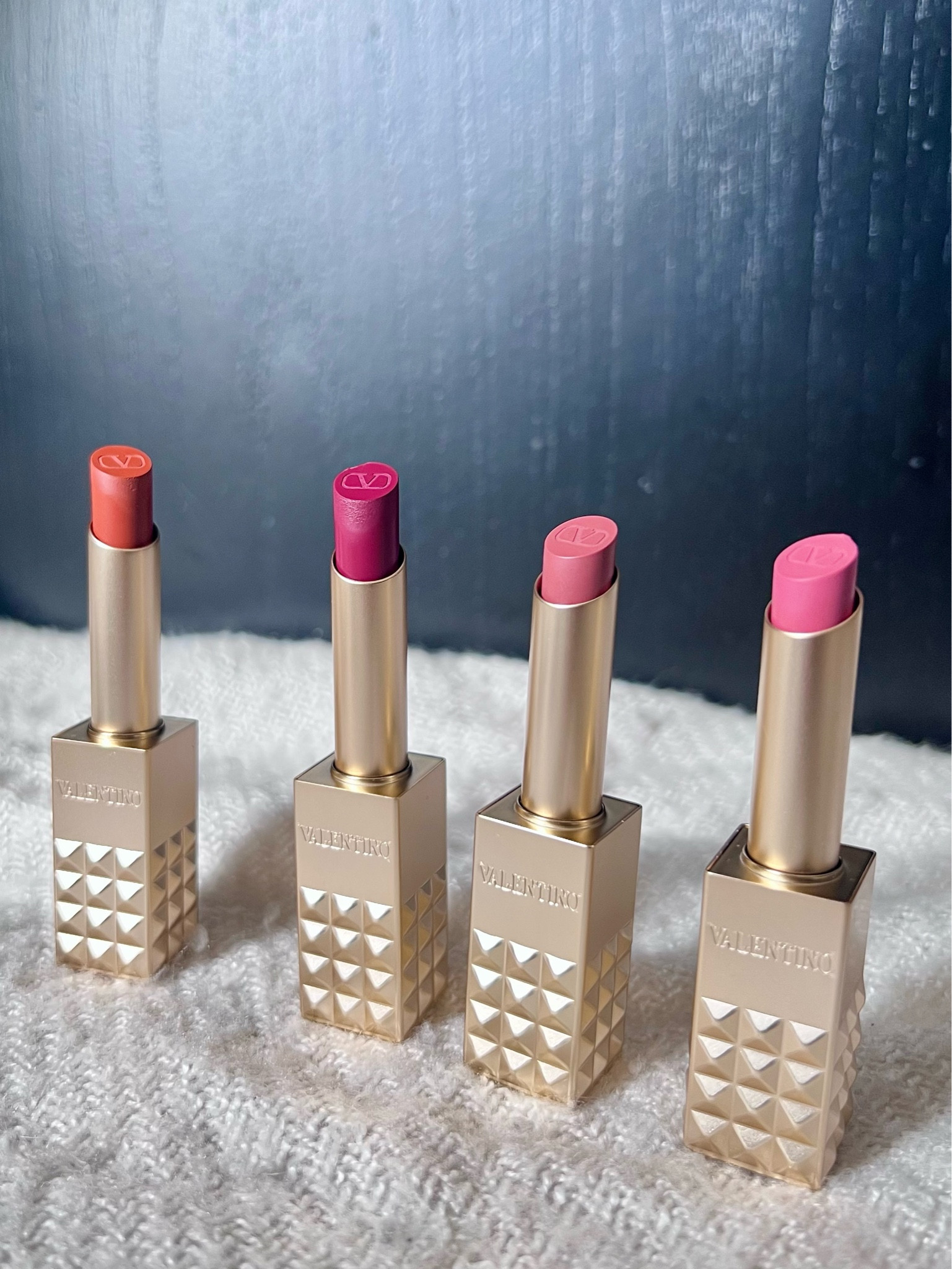 • Shade 134R: Couture in the Streets • 
Shade 100R: Stand Out in Nude • 
Shade 77A: Nude In Roma • 
Shade 508R: It’s Valentino Baby •

These vibrant nudes have a matte finish but are buttery smooth! Unlike other matte lipsticks, Valentino Beauty has made sure these are non-drying and hydrating which makes them my new holy grail lippies! I highly recommend these if you want a new comfortable matte lippie. And did I mention they come in stunning monochromatic gold packaging with magnetic closure and luxury stud design? Yes, YOU NEED THEM!


#LTKWatchNow #LTKBeauty #LTKGiftGuide