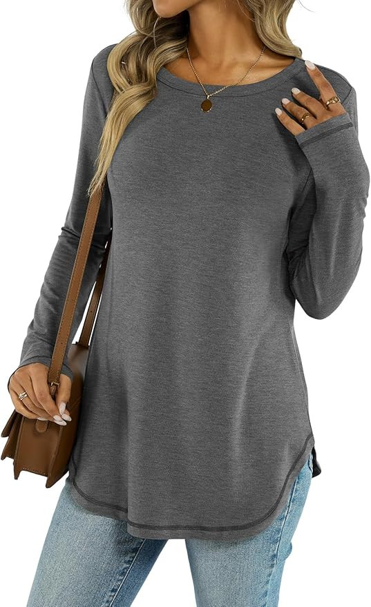 Womens Tunic Tops Long Sleeve Shirts Crew Neck Casual Tshirts Fall Fashion Outfits Clothes | Amazon (US)