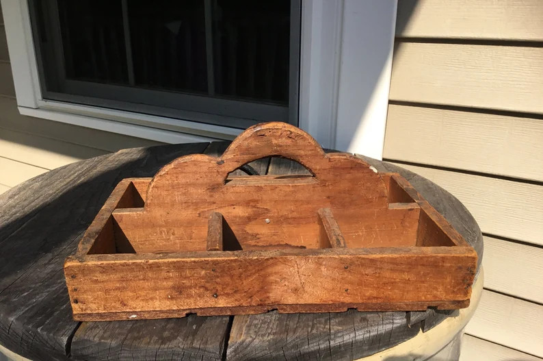 Vintage Primitive Wooden Decorative Handle Divided Caddy - Etsy | Etsy (US)