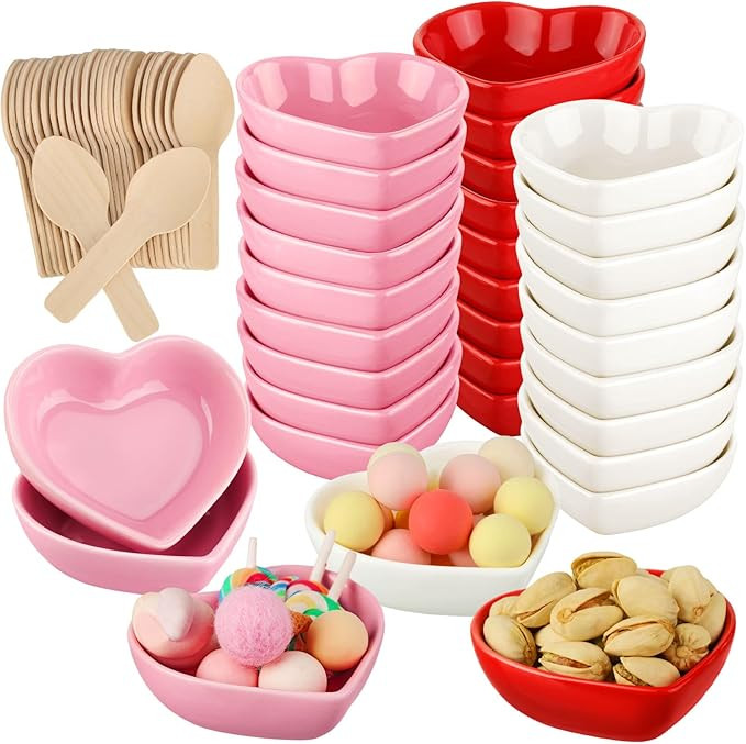 Yoande 36 Pieces Valentine's Day Heart Shaped Dish Bowls Ceramic Heart Shaped Sauce Dishes with W... | Amazon (US)