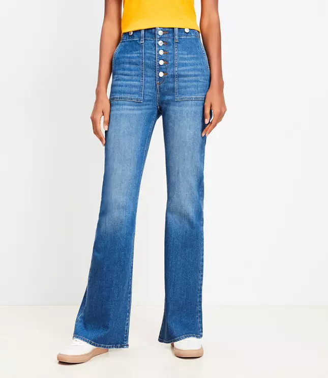 High Rise Relaxed Flare Jeans Mid Vintage Wash | LOFT