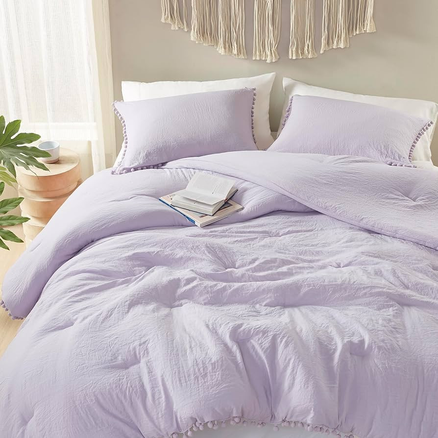 Codi Lavender Purple Boho Twin Comforter Set for Girls, Aesthetic Pom Fringe Design Cute Bedding,... | Amazon (US)