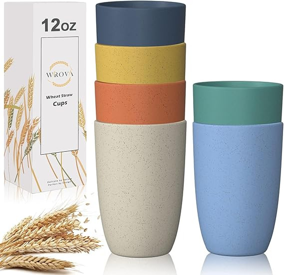 Wrova Wheat Straw Cups 6 PCS Good Alternative to Plastic Reusable Cups 12 oz Unbreakable Drinking... | Amazon (US)