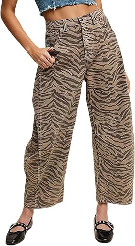loveimgs Women Baggy Barrel Jeans Sweatpants Zebra Animal Printed Jeans Boyfriend Ankle Denim Wid... | Amazon (US)
