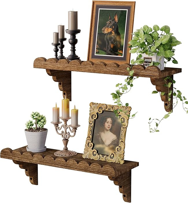 Scalloped Wood Wall Shelf – 17 Inch Floating Shelf with Wood Brackets, Easy to Install Rustic W... | Amazon (US)