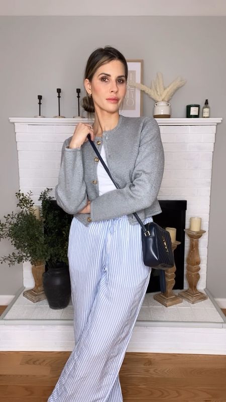 Summer / spring style essentials Linen blue striped pants H&M
Grey cardi Abercrombie with gold buttons 
Oversized white tee
Boston Birkenstocks 
Classic on trend style for spring

#LTKfindsunder50 #LTKfindsunder100 #LTKSeasonal