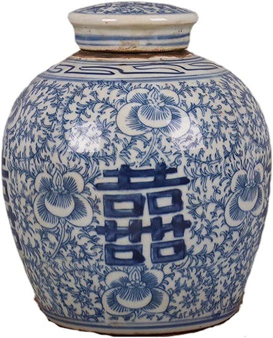 6.2inch Vintage Chinese Blue and White Porcelain Double Happiness Jar Home Antique Decoration | Amazon (US)