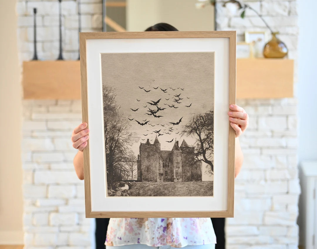 Haunted House Halloween Printable Bat, Castle Drawing Printable Wall Art, Digital Download Hallow... | Etsy (US)