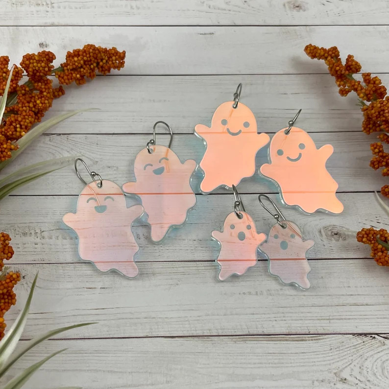 Cute Ghost Earrings Laser Cut & Engraved From Iridescent - Etsy | Etsy (US)