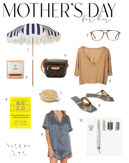 Mother’s Day faves! Tee from shop shalicenoel 
Umbrella
Mini bum bag Louis Vuitton 
Candle 
Shark hair accessory blow dryer 
Glasses- can be blue light
Dry brush 
Also all Links on shalicenoel.com 