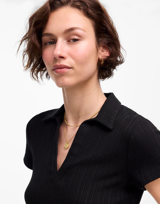 Ribbed V-Neck Polo Tee | Madewell | Madewell