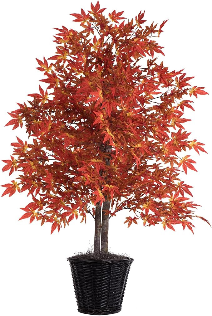 Vickerman Everyday - 4' Indoor Artificial Orange Maple Bush - Real Tag Alder Trunks - Decorative ... | Amazon (US)