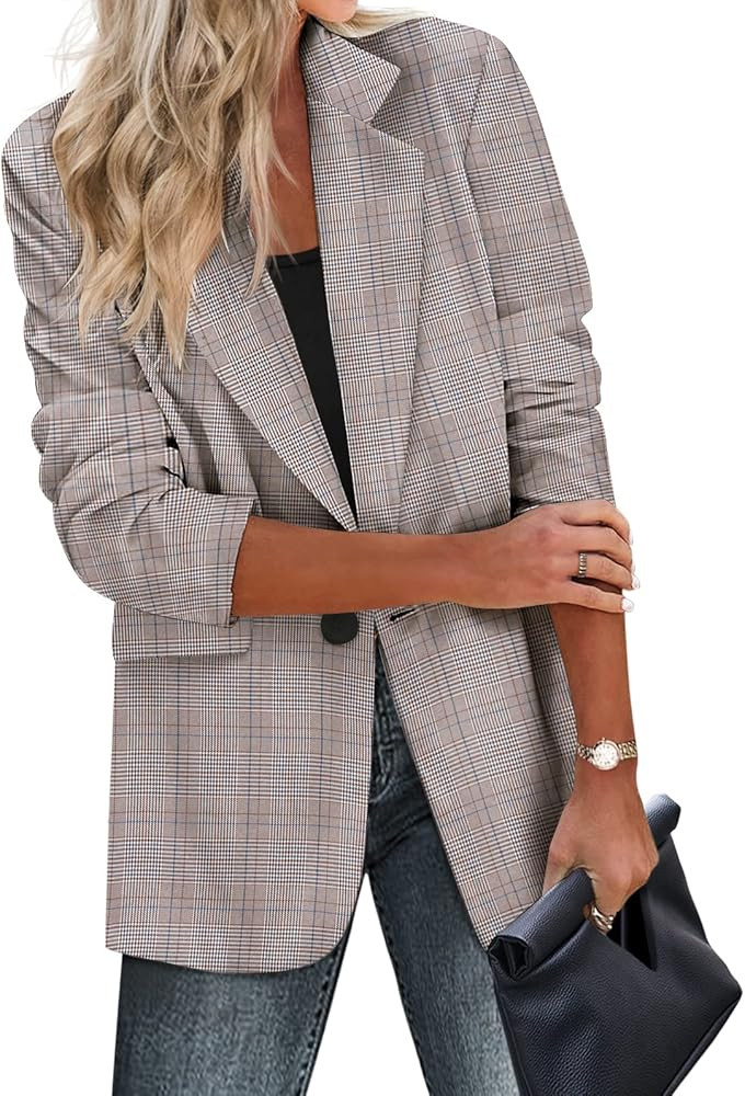 Zeagoo Womens Casual Blazers Pockets Long Sleeve Open Front Work Office Jackets Lapel Button Long... | Amazon (US)