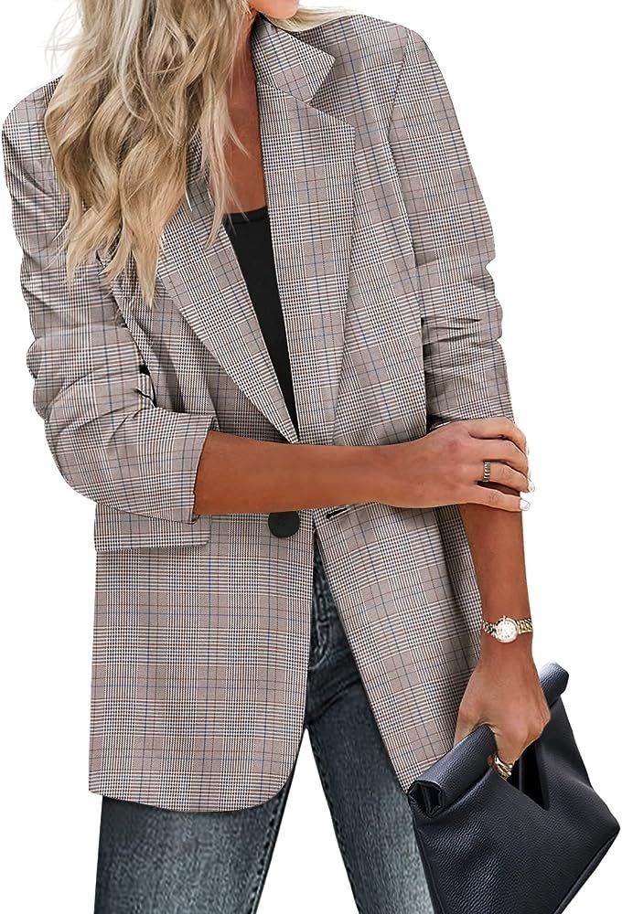 Zeagoo Womens Casual Blazers Pockets Long Sleeve Open Front Work Office Jackets Lapel Button Long... | Amazon (US)