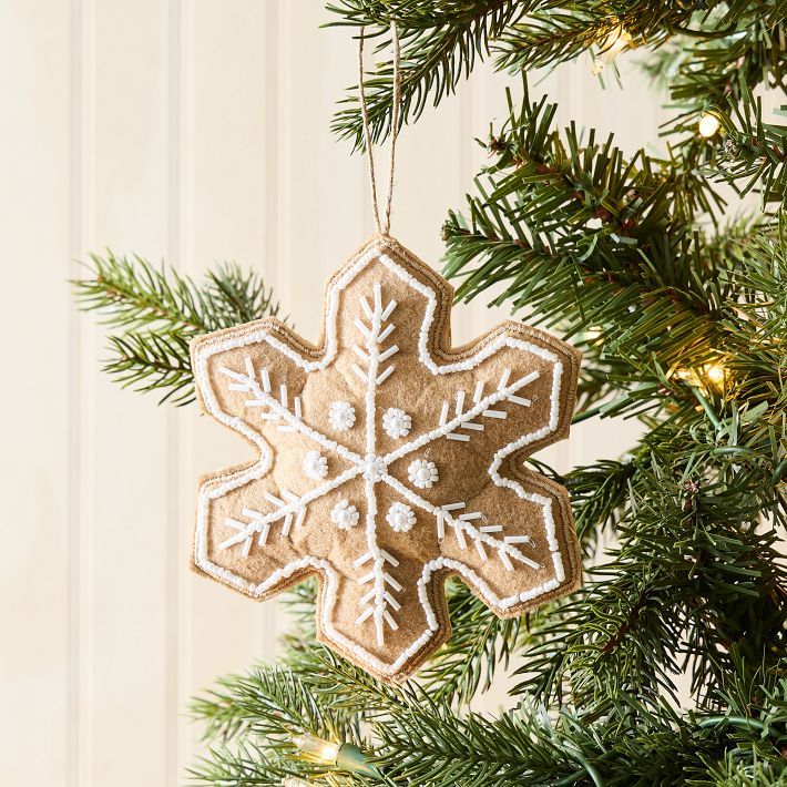 Embroidered Felt Gingerbread Snowflake Ornament | West Elm (US)