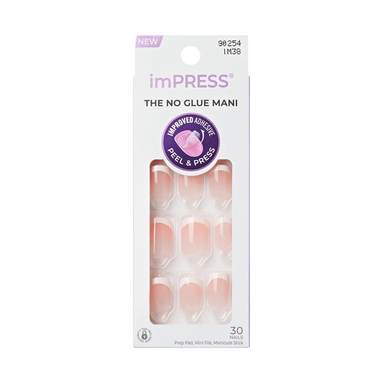 Kiss Impress Short Square Oval Press on Nails, Pink French Tip, 30 Pieces | Walmart (US)
