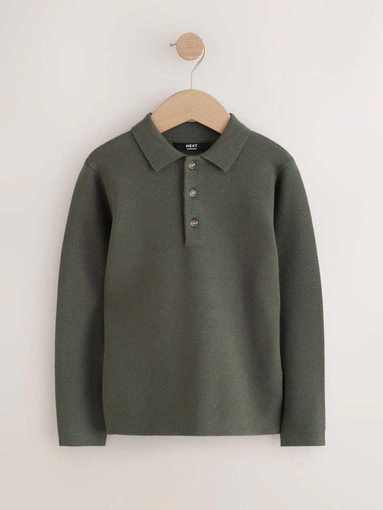 Dark Green Knitted Button Neck Polo Shirt (3-16yrs) | Next US