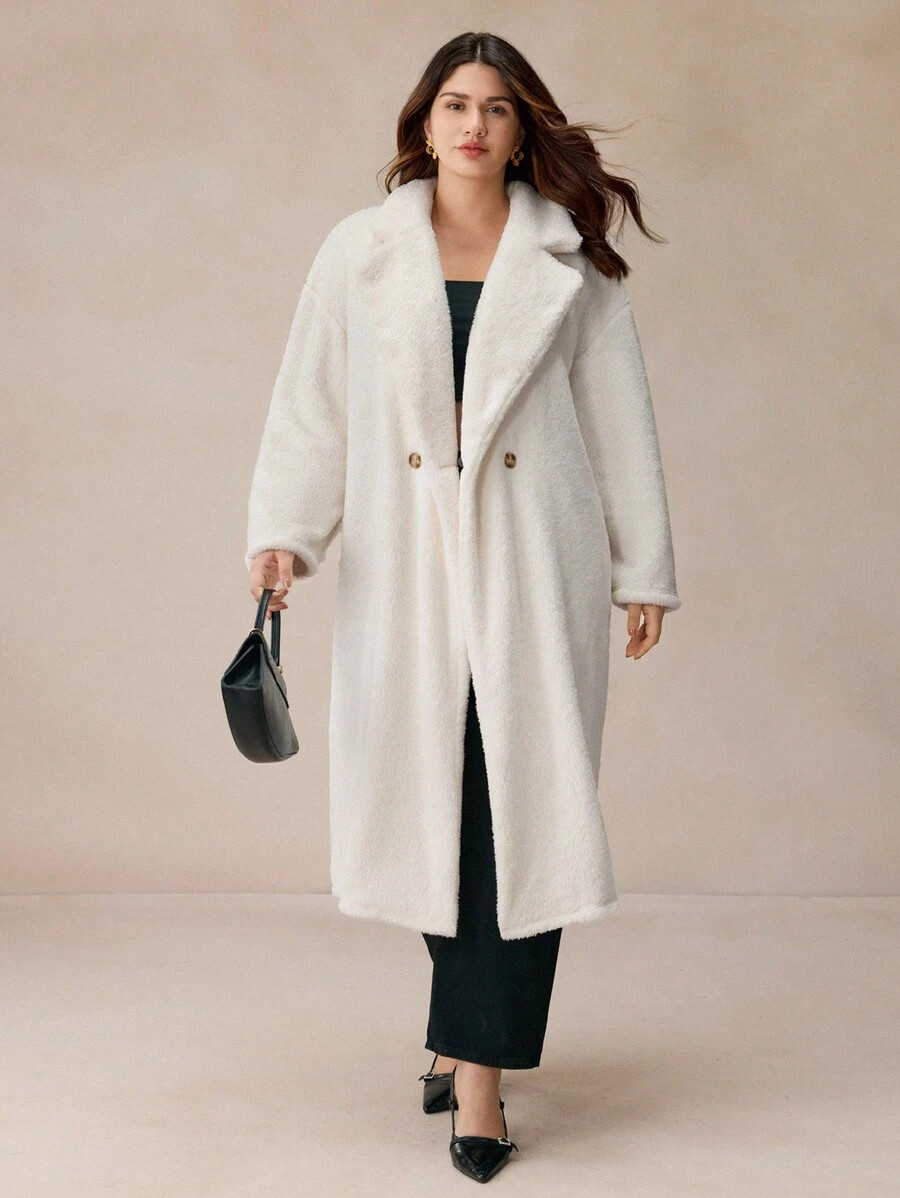 Elaquor Plus Size Solid Color Front Button Long Sleeve Casual Jacket | SHEIN