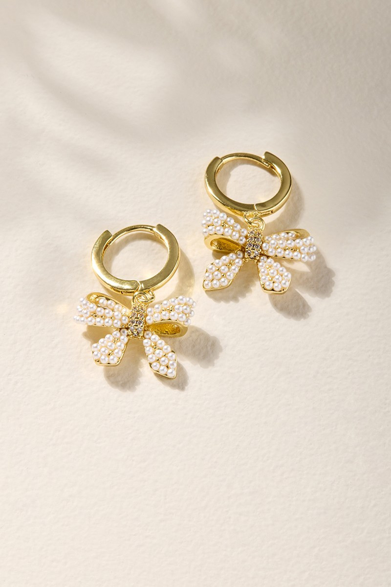 Holly Pearl Bow Charm Earrings | Francesca's