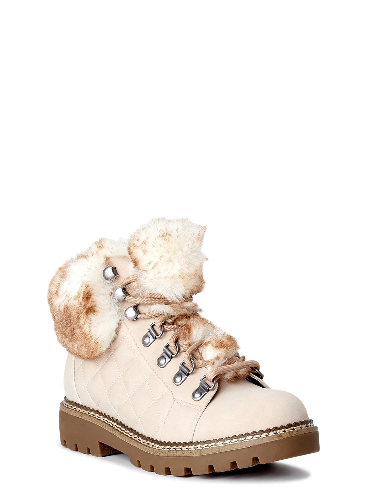 Scoop Women's Quilted Hiker Boots with Faux Fur Trim - Walmart.com | Walmart (US)
