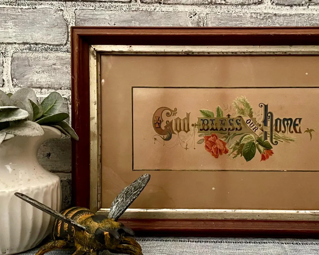 God Bless Our Home Wall Hanging Vintage Framed Print Housewarming Gift - Etsy | Etsy (US)