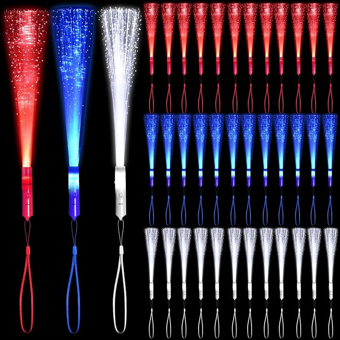 48 PCS Red Blue White Glow Fiber Wands Sticks LED Light Wands 3 Modes Flashing Fiber Optic Light ... | Amazon (US)