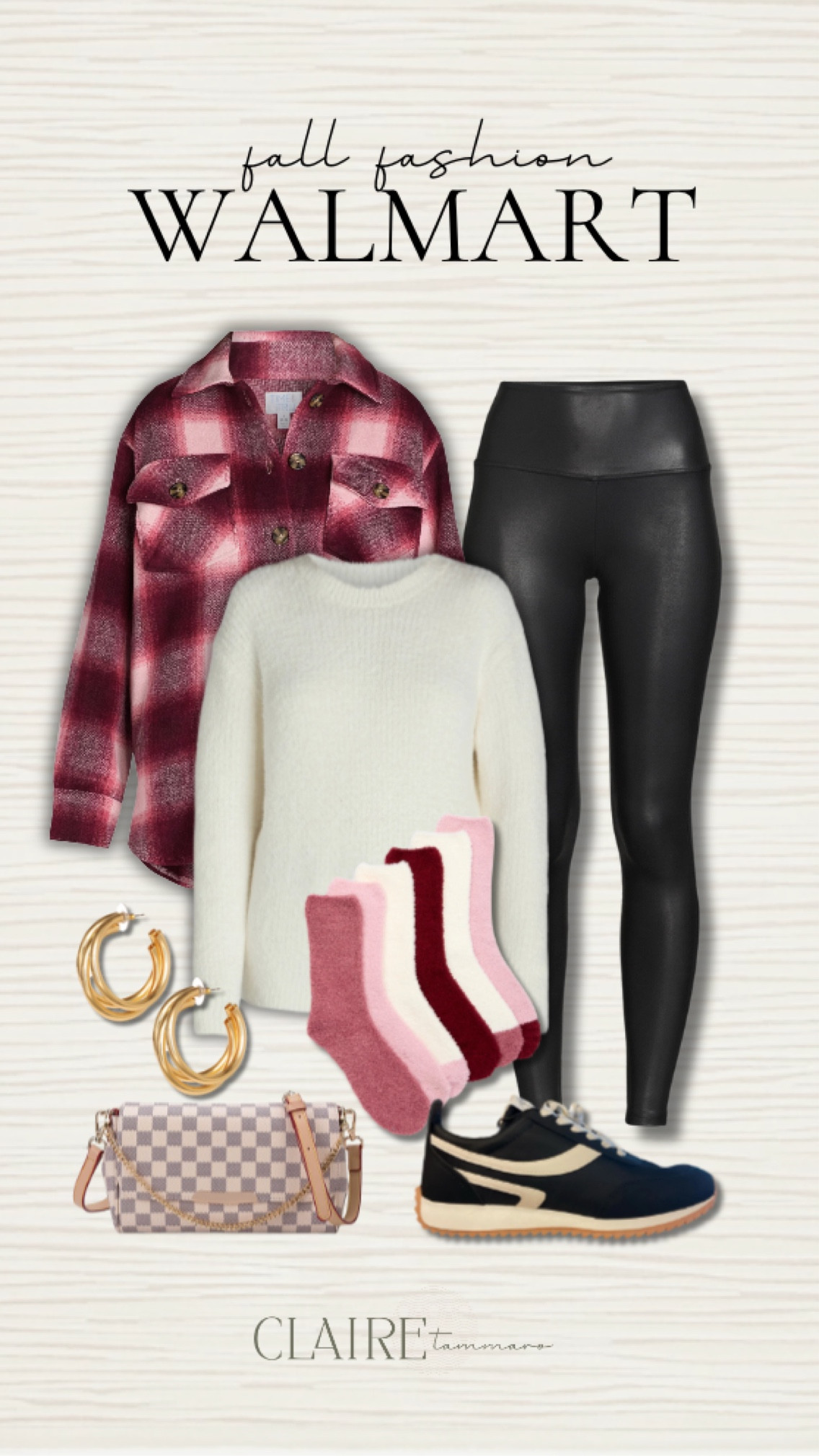 Cute & cozy Walmart OOTD idea😌🧸✨🍂 

Walmart fashion, Walmart finds, Crewneck, shacket, flannel, plaid, Crewneck socks, leather leggings, hoop earrings, sneakers, fall style, Claire Tammaro 

#LTKSeasonal #LTKFindsUnder100 #LTKStyleTip