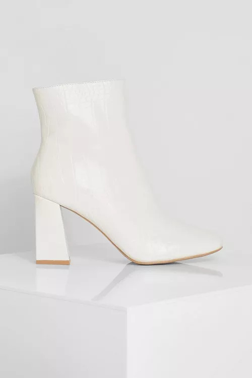 White Croc Block Heel Sock Boots | Boohoo.com (US & CA)