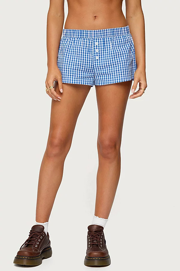 Edikted Maryanne Gingham Boxer Shorts in Blue, Women's at Urban Outfitters | Urban Outfitters (US and RoW)