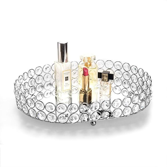 Feyarl Crystal Vanity Makeup Tray Ornate Jewelry Trinket Tray Organizer Cosmetic Perfume Bottle T... | Amazon (US)