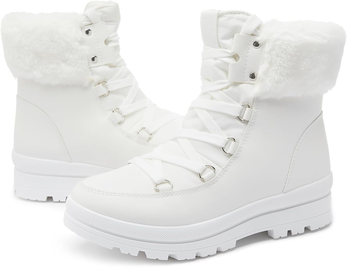 hash bubbie Women's Fuzzy Mid-Calf Boots Lace up Snow Boots for women Non Slip Combat Boots Black... | Amazon (US)