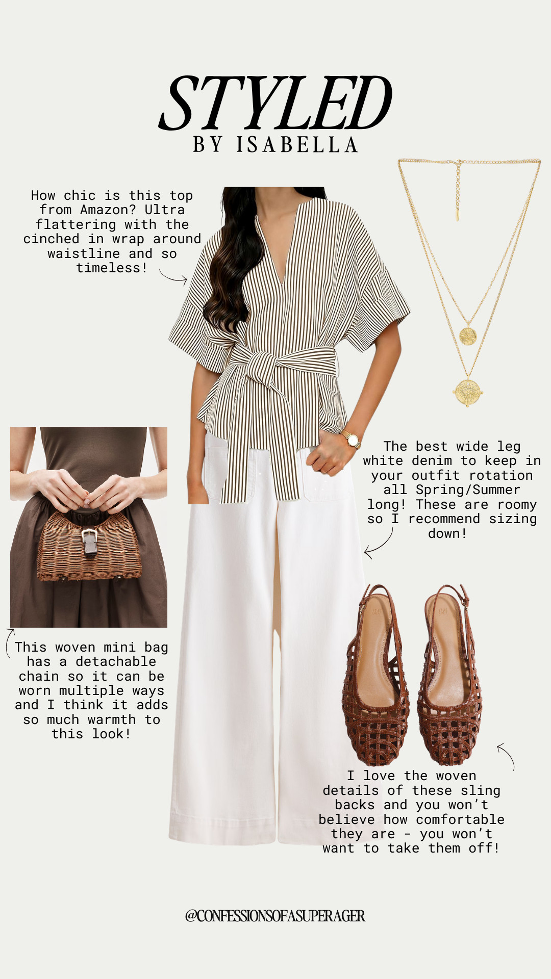 Effortless spring outfit idea you’ll wear on repeat 🤍 This flattering wrap top (Amazon find!) paired with wide leg white denim is the perfect chic, timeless look for spring and summer—easy, breathable, and polished. Styled with woven slingback flats, a mini wicker bag, and layered gold jewelry for that elevated everyday vibe. If you’re searching for spring fashion, white jeans outfit ideas, casual chic style, or over 40 fashion inspiration, this look checks every box.#SpringOutfit #WhiteJeans #AmazonFashion #EffortlessStyle #Over40Style #CasualChic #SpringFashion #LTKStyle 

 

#LTKootd #LTKOver40 #LTKSaleAlert