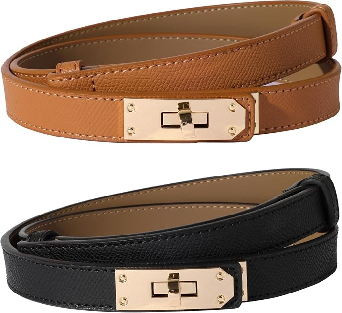 Ovekaut Women Skinny Leather Belt Solid Color Alloy Turn Lock Adjustable Waistband for Dresses Je... | Amazon (US)