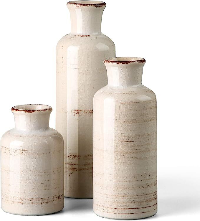 CwlwGO- Ceramic Rustic White Vase for Home Decor, Set of 3 Decorative Vases for Table, Kitchen, L... | Amazon (US)