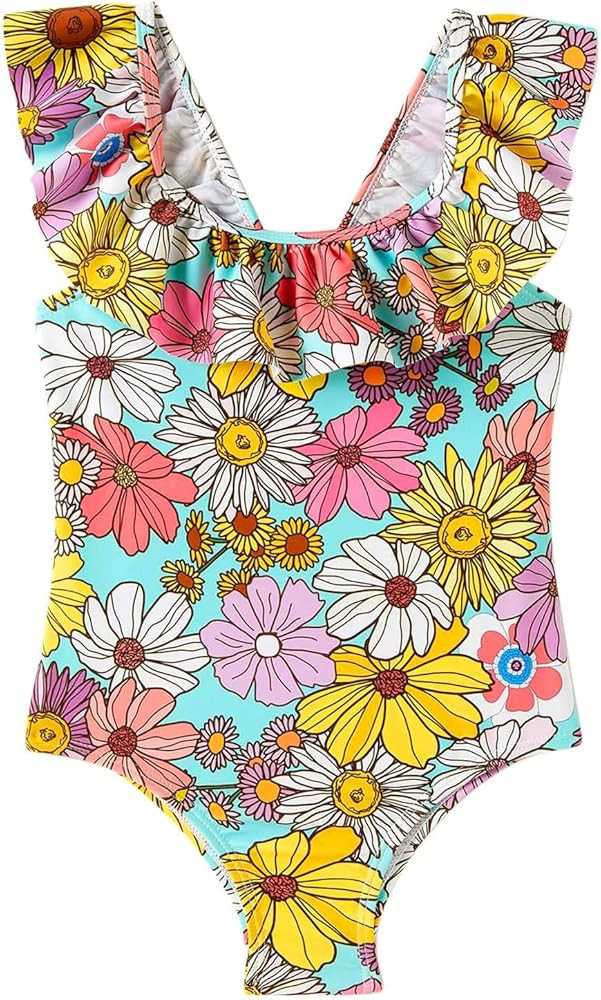 Girls One Piece Swimsuits Toddler Bathing Suit Little Kids Cute Swimwear Quick Dry Striped Ruffle... | Amazon (US)