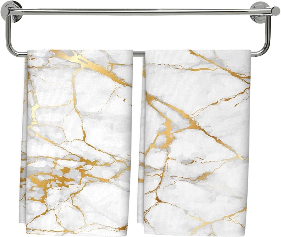 Fuliko Hand Towels for Bathroom, Soft Absorbent White Gold Marble Towel Set 30x15, 2 PCS Washclot... | Amazon (US)
