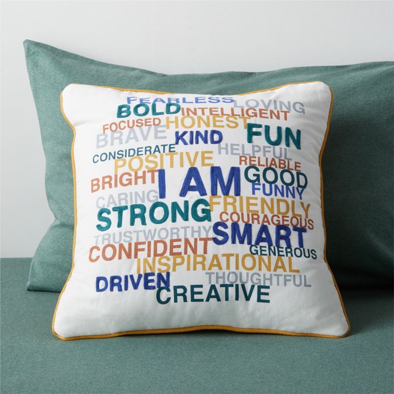 "I Am" Embroidered Kids Throw Pillow + Reviews | Crate & Kids | Crate & Barrel