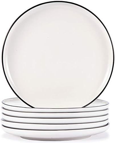 AQUIVER 10'' Ceramic Dinner Plates - Porcelain Classic White Lunch Plates with Black Edge - Dining P | Amazon (US)