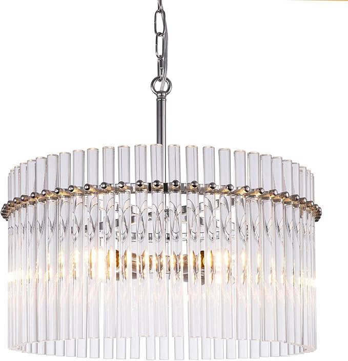 Wellmet Modern Glass Chandelier 4 Lights, 20" Chrome Chandeliers for Dining Rooms, Drum Light Fix... | Amazon (US)