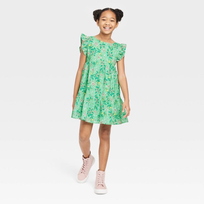 Girls' Flutter Sleeve Dress - Cat & Jack™ Green | Target