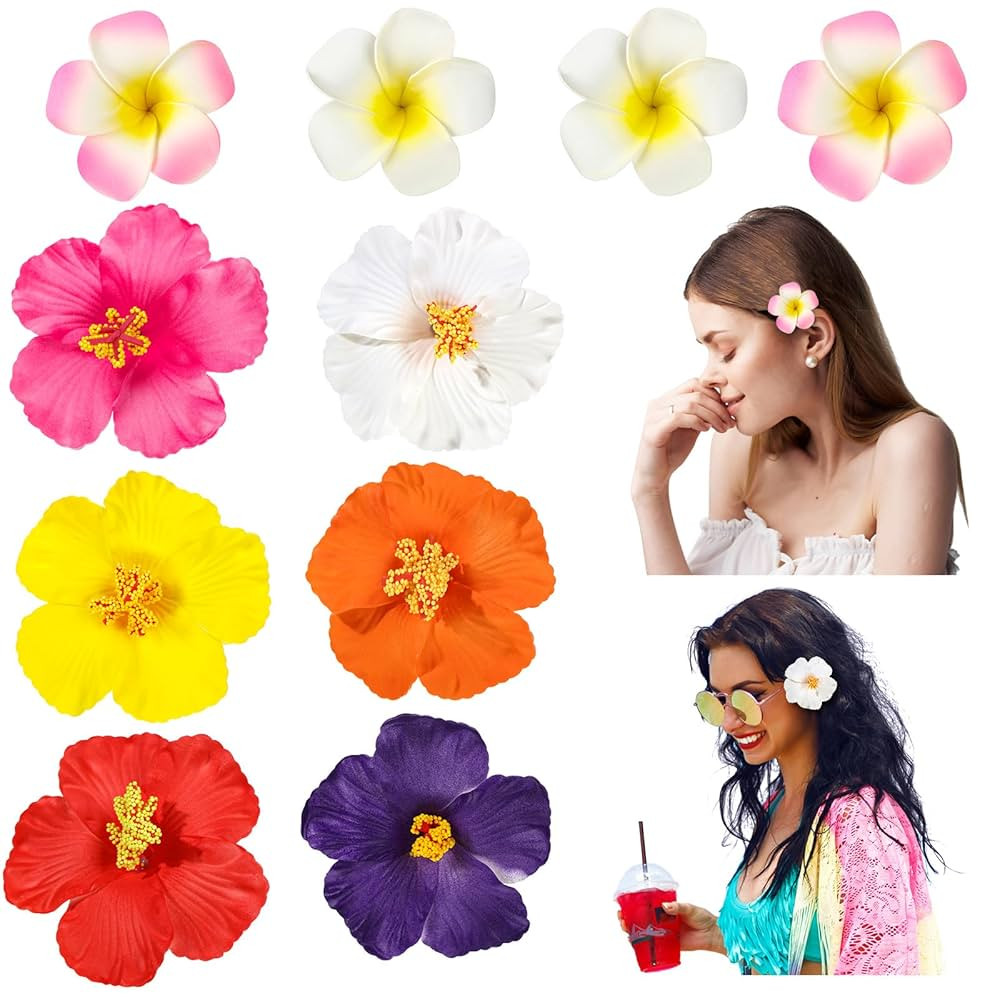 10 Pcs Hawaiian Flower Hair Clips for Women, 3.75” and 2.75” Plumeria Hair Clips Artificial F... | Amazon (US)