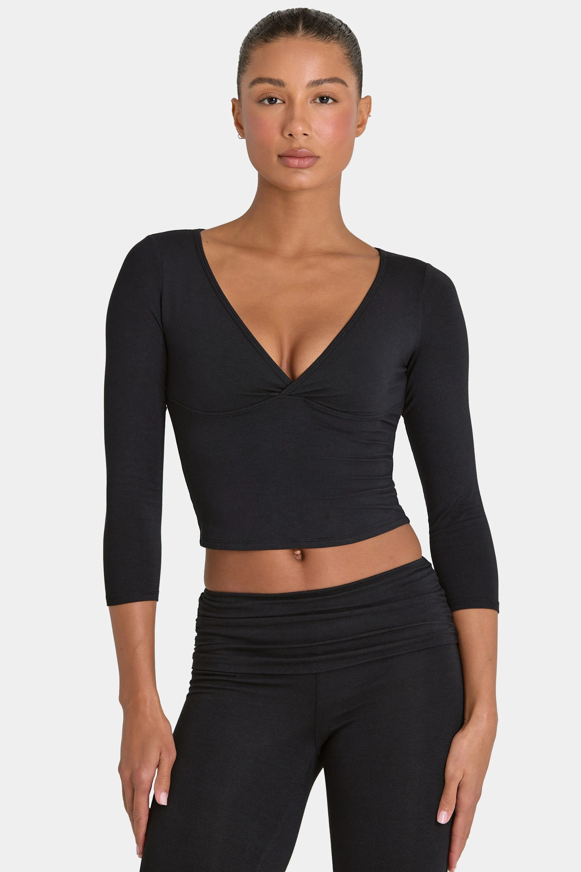 ButterCloud\u2122 3/4 Sleeve Top in Black | Bo+Tee