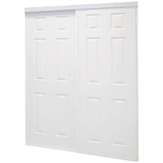 48 in. x 81 in. Colonial White Steel Prefinished Hardboard Panels Framed Interior Sliding Door | The Home Depot