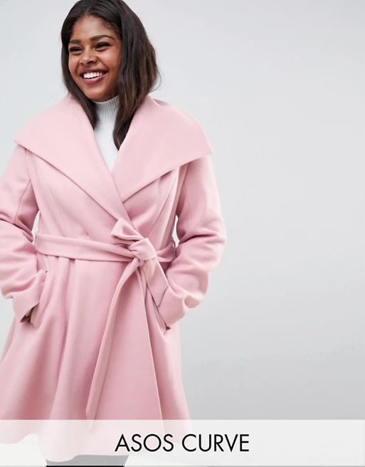 ASOS DESIGN Curve waterfall collar coat with tie belt | ASOS US