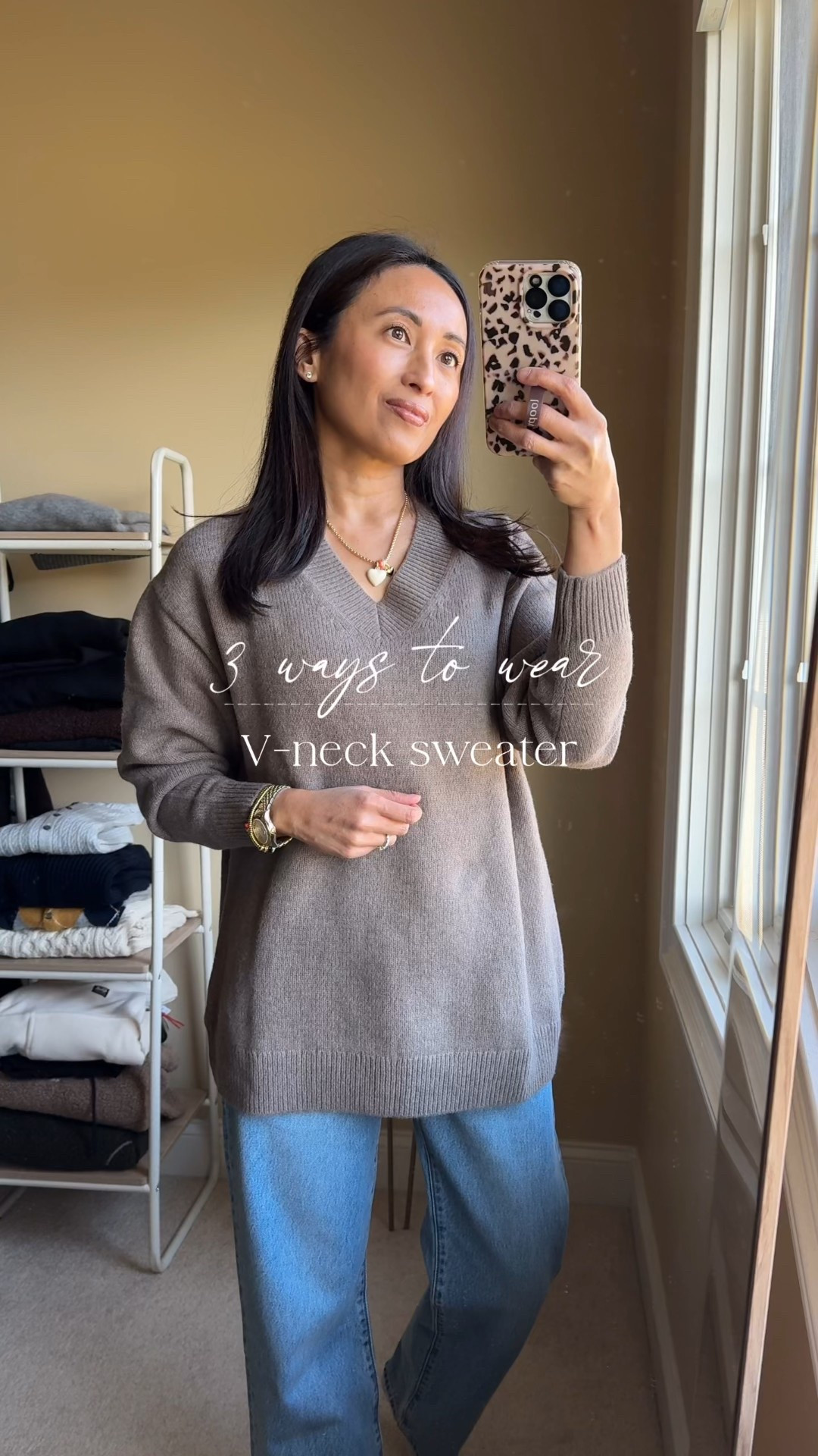 3 ways to wear: v-neck sweater. 
1) casual chic on its own tucked with belt and booties
2) layered casually with a t-shirt and comfy jeans with sneakers 
3) layered dressy with a button-down shirt and flare leg pants with booties

-Exact sweater is soft, cashmere alternative and feels cozy like a lightweight sweatshirt. True to size. 
Linking other alternatives too. 
- Barrel jeans
-Sweatpant jeans
-Flare leg jeans 
-Kitten heel booties
-Suede sneakers 


#LTKOver40 #LTKFindsUnder100