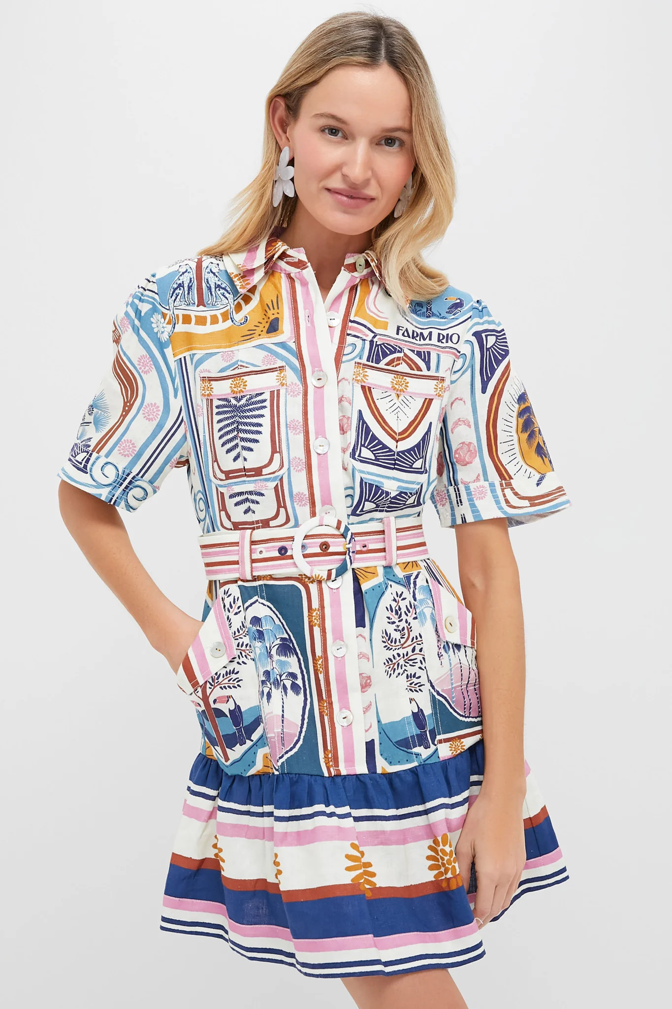 Cream Cerrado Stamps Short Sleeve Mini Dress | Tuckernuck (US)