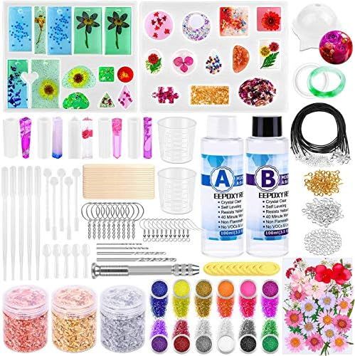 219Pcs Resin Kit for Beginners, Thrilez Resin Mold Kit with Resin Molds Silicone and Epoxy Resin Sup | Amazon (US)