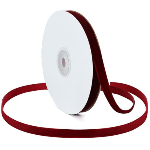 Burgundy Velvet Ribbon for Gift Wrapping, 3/8 inch x 10 Yards Single Face Vintage Wine Red Velvet Ribbon for Wreath Decoration Christmas Tree Ornaments Bow Making Flower Bouquet Thin Ribbons | Amazon (US)