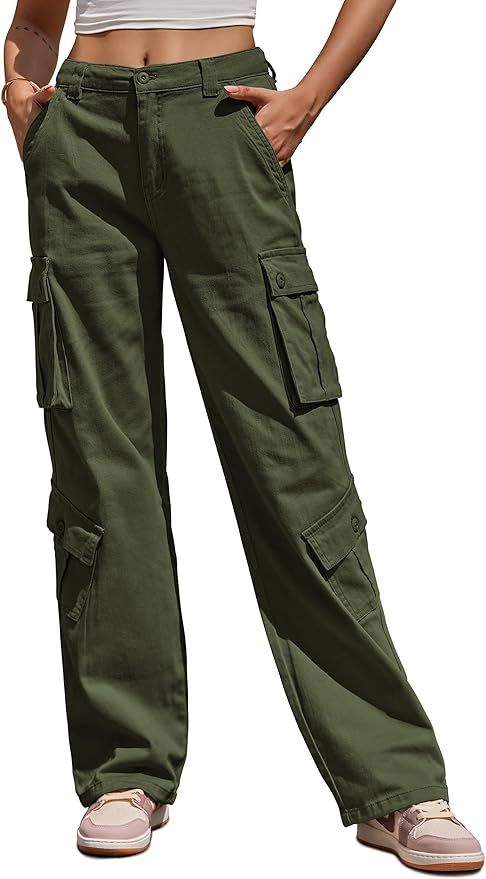 ZMPSIISA Women Pants High Waisted Cargo Pants Combat Military Trousers Wide Leg Casual Pants 8 Po... | Amazon (US)